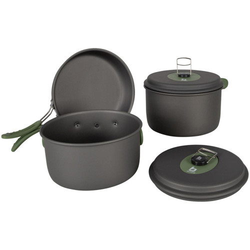Набір посуду Bo-Camp Explorer 3 Pieces анодований алюміній Grey/Green 1.4 л і 2.2 л для кемпінгу легкий та компактний