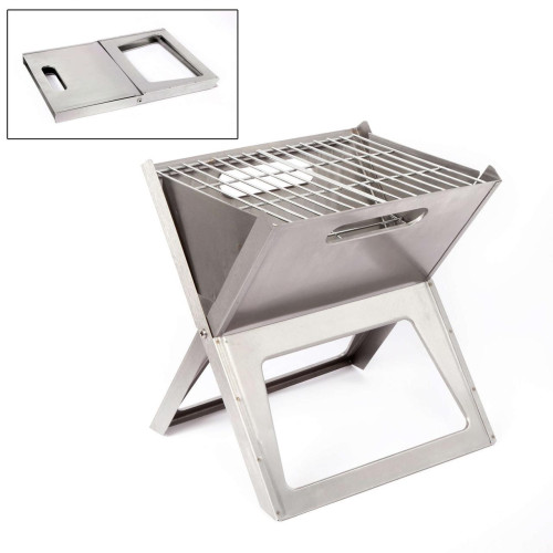 Вугільний гриль Bo-Camp Notebook/Fire Basket Compact Silver 8108347 складний з нержавіючої сталі 1.38 кг для дачі та кемпінгу
