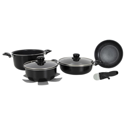 Набір посуду Gimex Cookware Set Induction 7 предметів Black антипригарне покриття знімна ручка для всіх плит