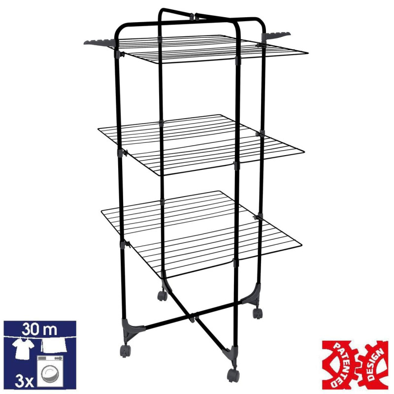 Сушка для білизни Casa Si Athletic 3 Black CS92185E04E 30 м сталевий з колесами консоллю для плічок