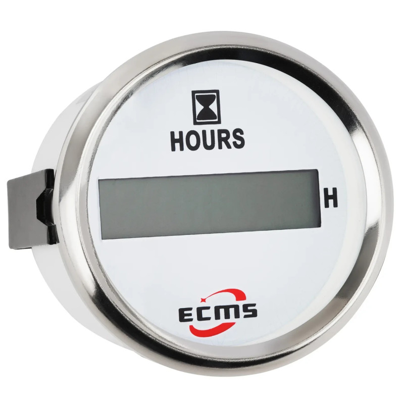 Цифровий лічильник мотогодин ECMS PLH2-WS-HS білий 12V 53мм хромований з білим і червоним підсвічуванням