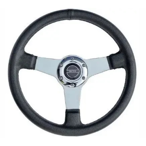 Рулеве колесо Pretech HD-5125 silver 350 мм штучна шкіра 3 спиці нержавіюча сталь для катера човна