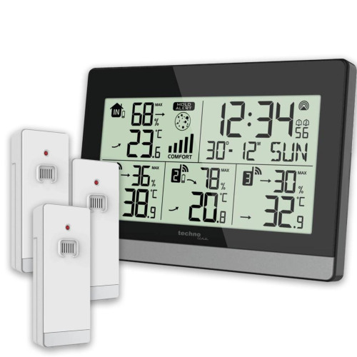 Термогігрометр Technoline WS7065 Black/Silver з 3 датчиками дальність до 60 м робоча температура -40° до +70°