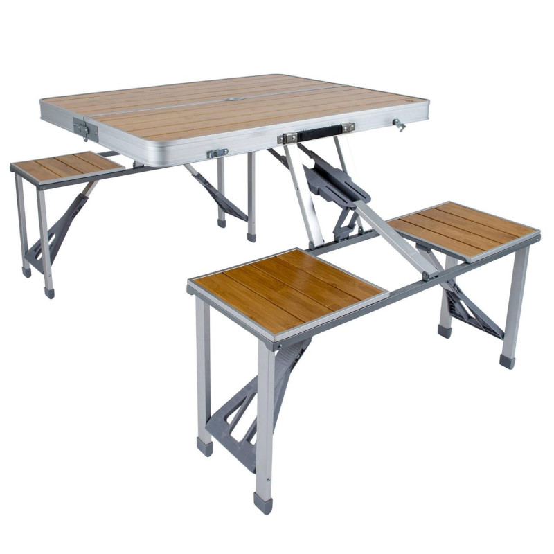 Стіл Bo-Camp Bamboo Brown/Silver (1404800) алюмінієвий каркас бамбукова стільниця для кемпінгу 4 стільці 80 кг