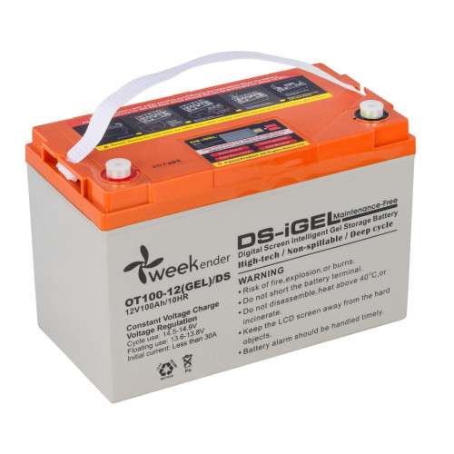 Гелевий акумулятор Weekender DS 100 Ah 12 V з дисплеєм 30.5 кг для човнового електромотора та сонячної панелі