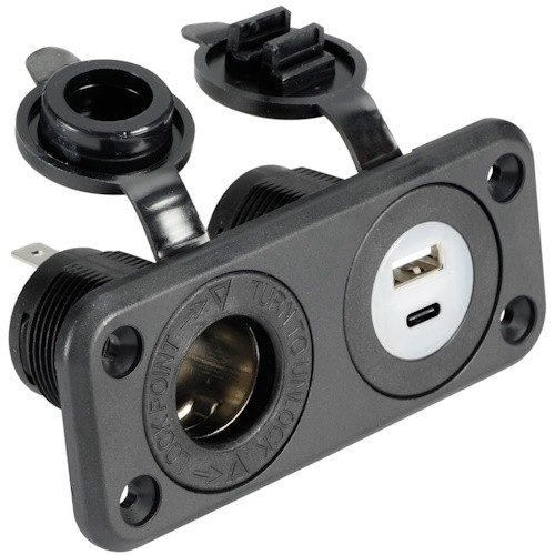 Гніздо прикурювача 2хUSB Osculati Type-A/Type-C 12/24 В чорне з захистом від вологи монтаж врізний поліамід