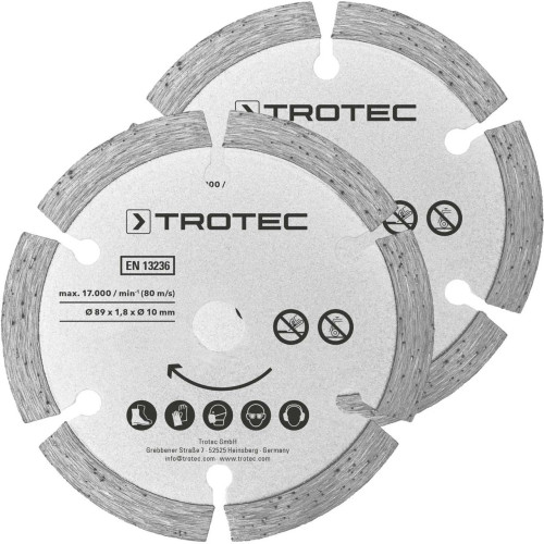 Диск різальний алмазний Trotec 2 Diamond 89х10х1.8 сегментний 2 шт для сухого різання каменю бетону цегли 17000 об/хв
