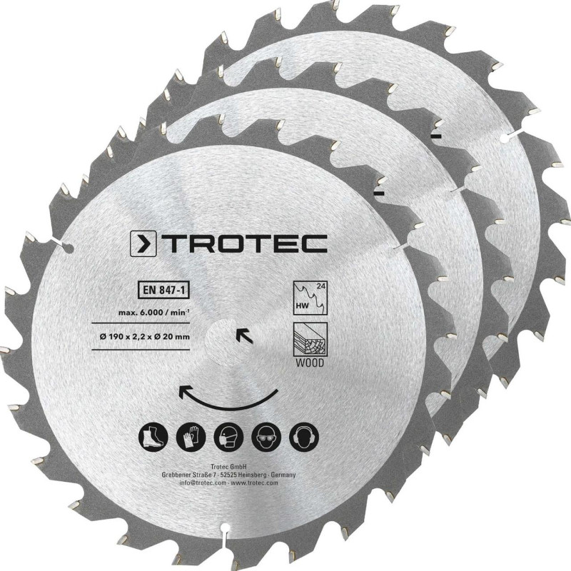 Пильний диск Trotec 190х20х2.2 HW24 Wood 3 шт 24 зуба твердосплавний для швидкого розпилу дерева