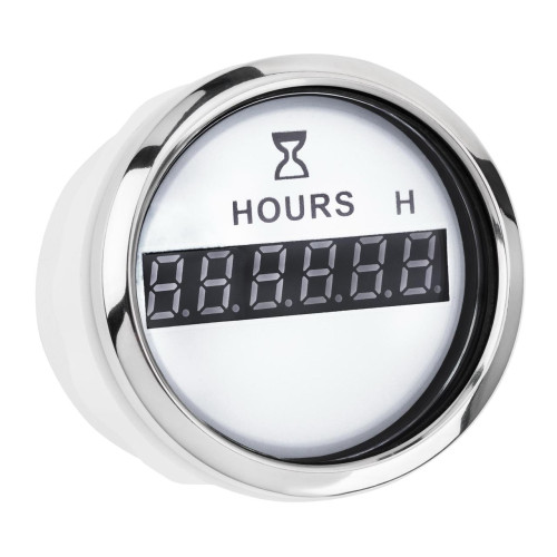 Цифровий лічильник мотогодин I GAUGE 52MM білий LED дисплей хромована рамка нержавіюча сталь SS316