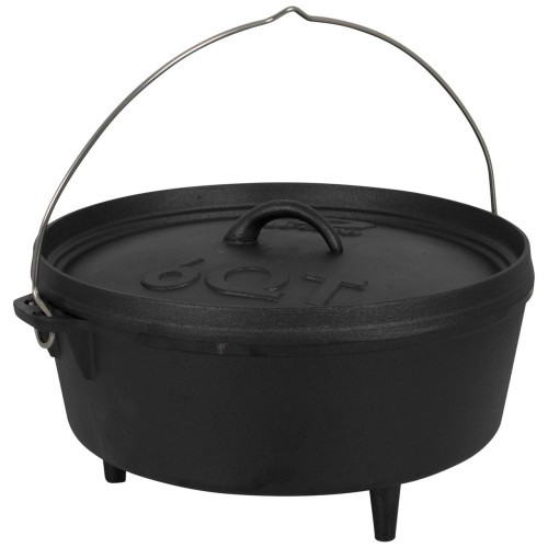 Казан Bo-Camp Dutch Oven Cast Iron 31 см 5 л чорний чавунний для кемпінгу з кришкою попередньо загартований